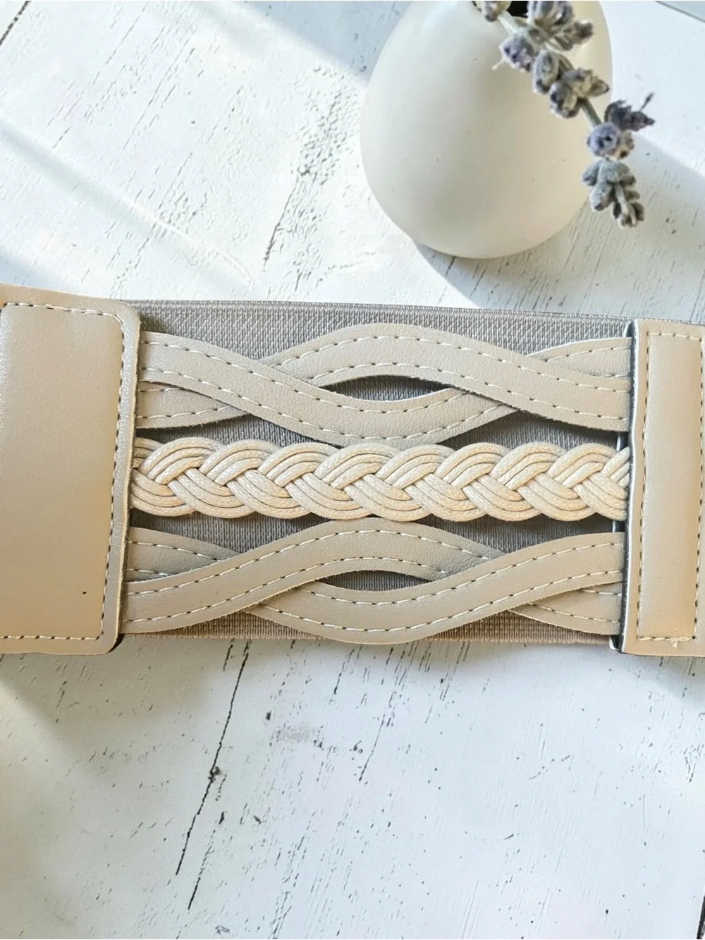 Braided Elastic Stretchy Retro Wide Waist Cinch Belt Khaki New